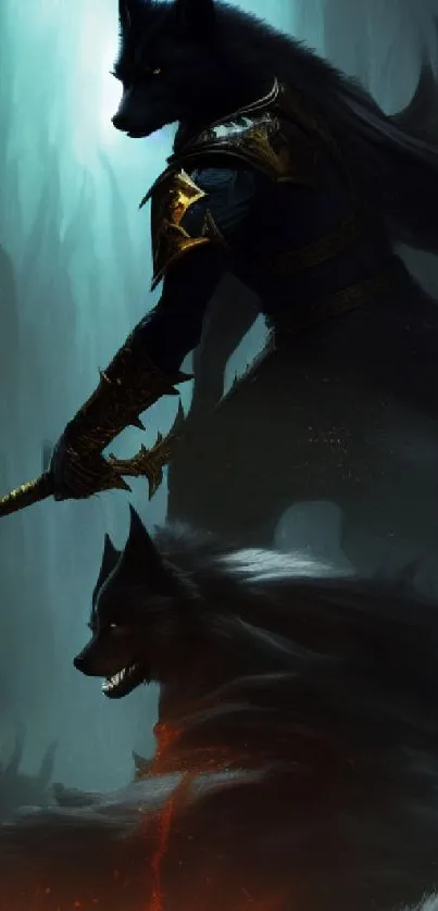 A mystical wolf warrior stands boldly in a fantasy setting.