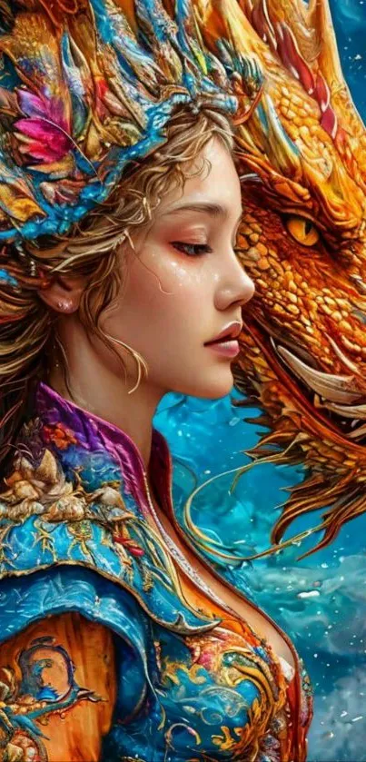 Fantasy woman with dragon art wallpaper.