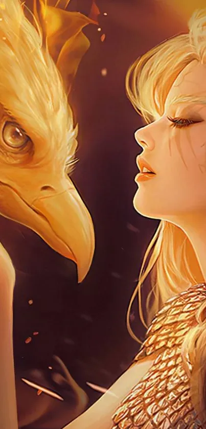 Fantasy art of a mystical woman with a phoenix.