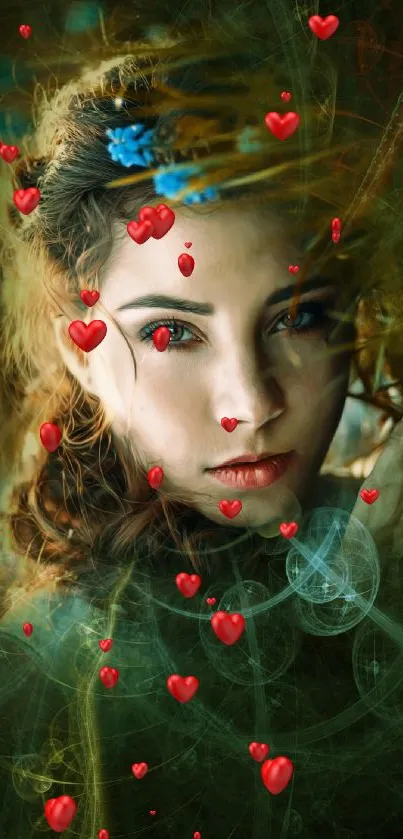 Mystical woman portrait with vibrant, magical colors and fantasy elements.