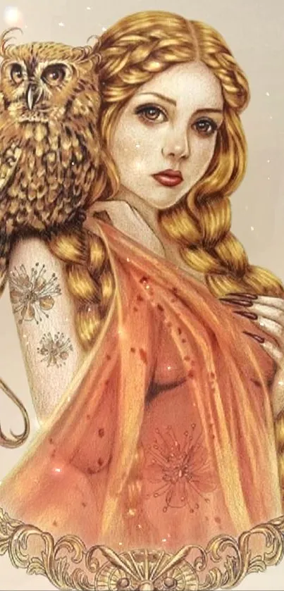 Illustration of a mystical woman with an owl, captured in a fantasy art style.