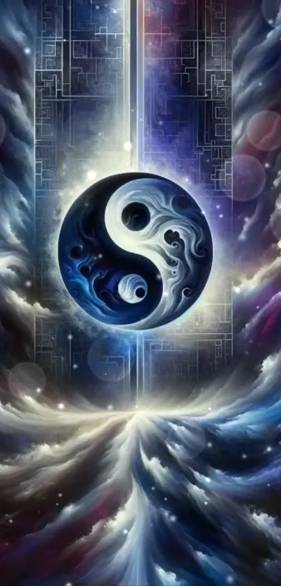 Mystical Yin Yang wallpaper with cosmic elements