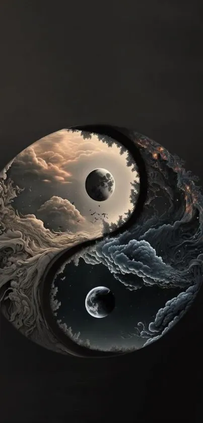 Yin Yang cosmic themed mobile wallpaper