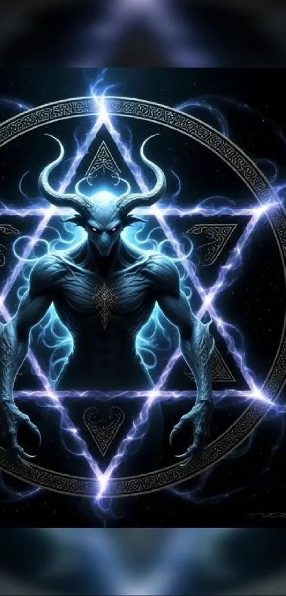 Electric demon surrounded by mystical energy in striking artwork.