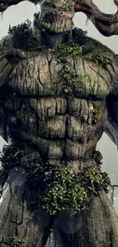 Mobile wallpaper of mythical forest guardian tree creature.