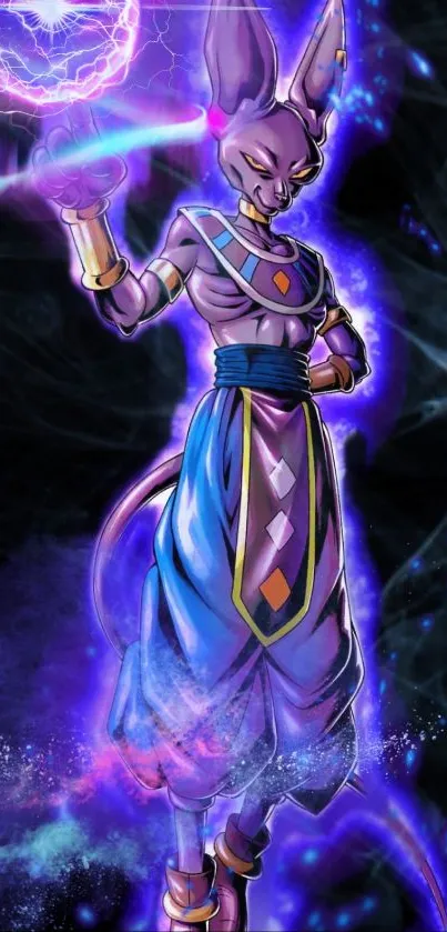 Purple character with electric aura in fantasy art wallpaper.