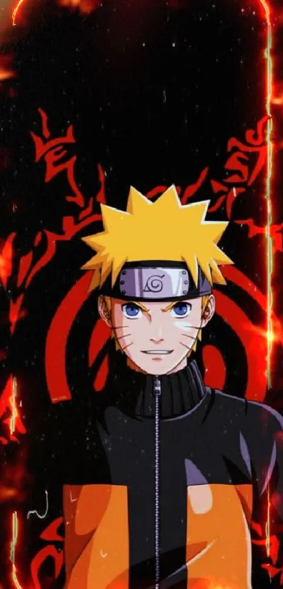 Naruto Uzumaki with fiery red background and intense expression.