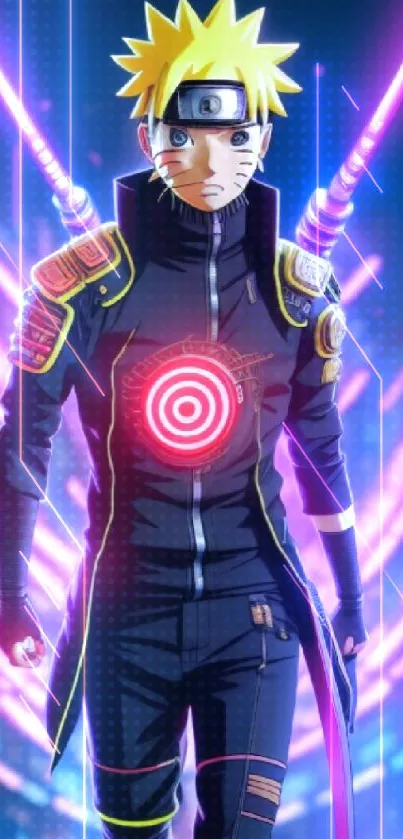 Naruto in cyberpunk neon style mobile wallpaper.