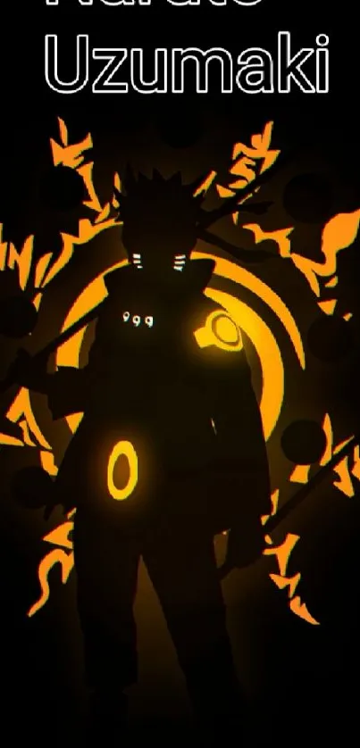 Silhouette of Naruto with glowing orange design.