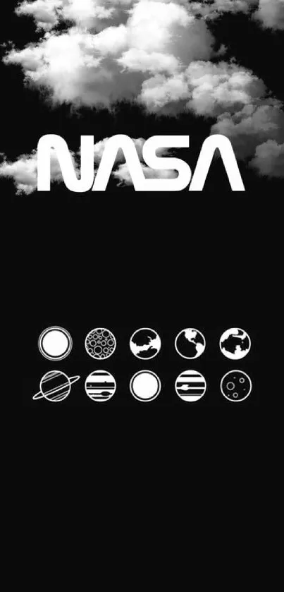 Minimalistic NASA wallpaper with planets on black background.