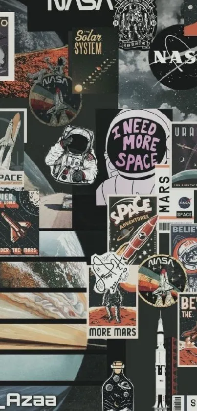 NASA-inspired retro collage wallpaper with space theme.