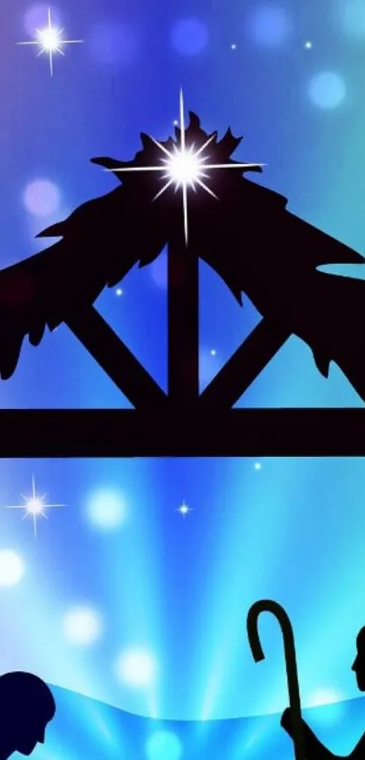 Nativity silhouette with blue and purple sky on mobile wallpaper.