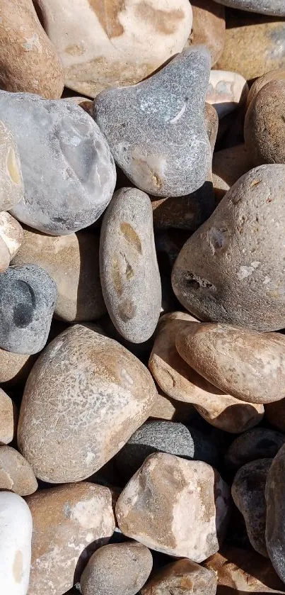 Close-up of natural pebbles on a beach.