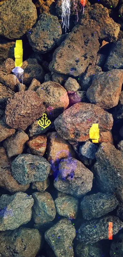 Close-up of textured natural stone surface wallpaper showcasing earthy tones.