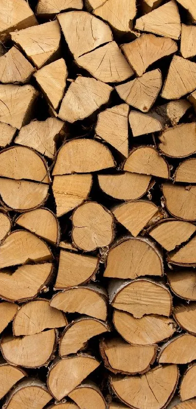 Stacked cut logs create a rustic wood texture on this wallpaper.