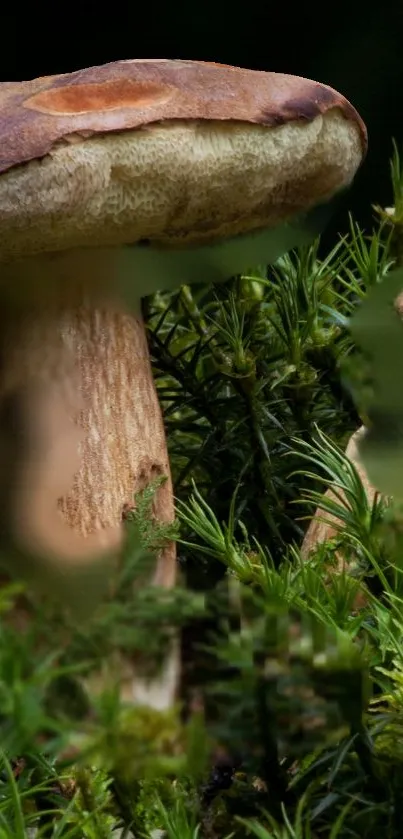 Forest fungi with lush green moss, perfect for mobile wallpaper.