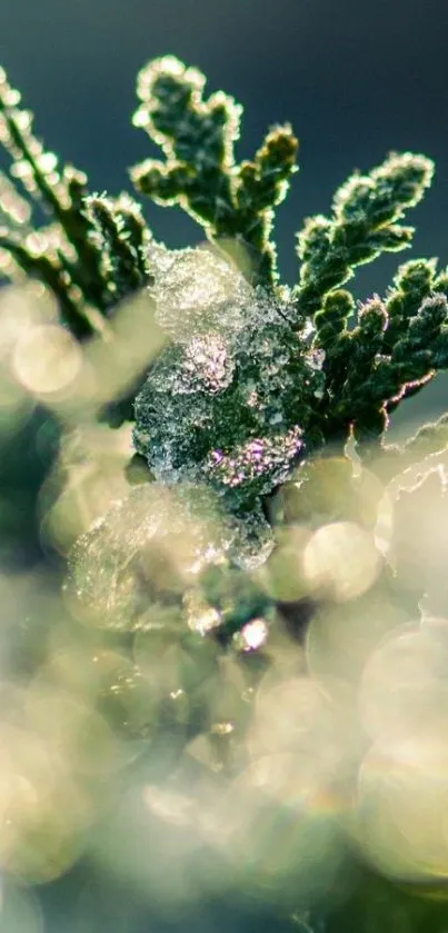 Close-up of frosty leaves with blurred background.