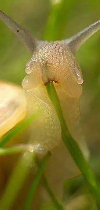 Close-up of a snail surrounded by green foliage, perfect for nature lovers.