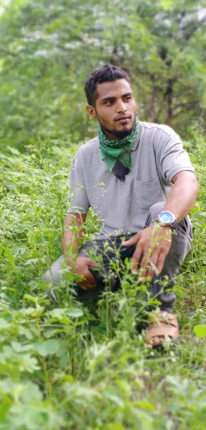 Person exploring greenery, vibrant nature scene.