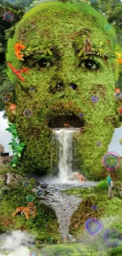 Nature fantasy art wallpaper with lush green landscapes and whimsical design elements.