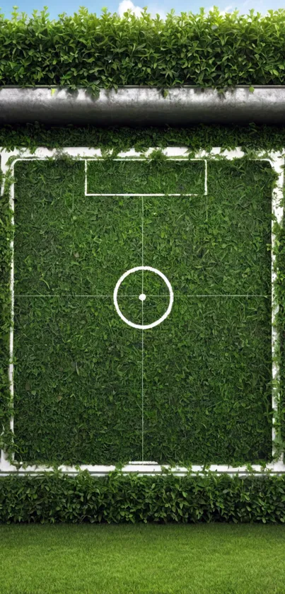 Green football field with natural elements as mobile wallpaper.