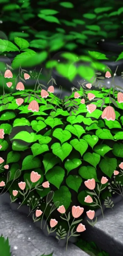 Heart-shaped green leaves with pink flowers.