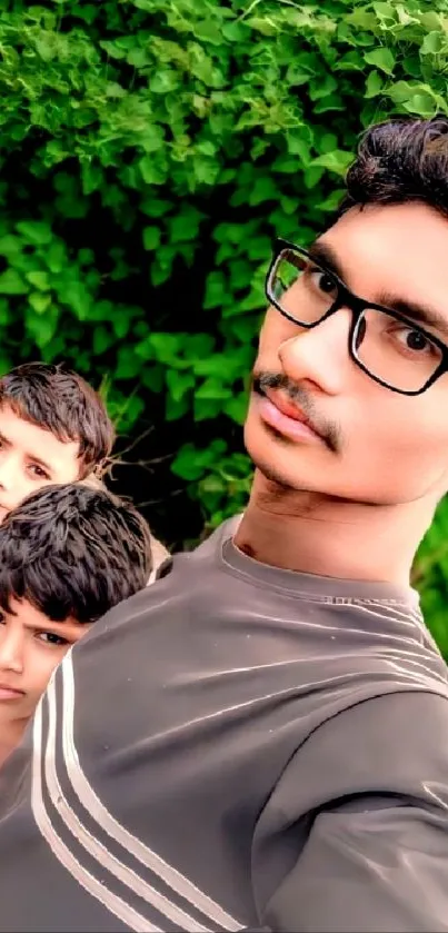 Family portrait with green backdrop.