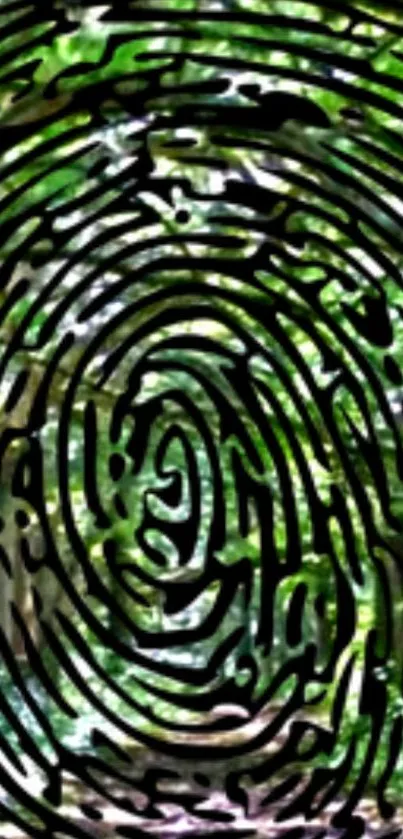 Green nature-inspired fingerprint art in a swirling design.