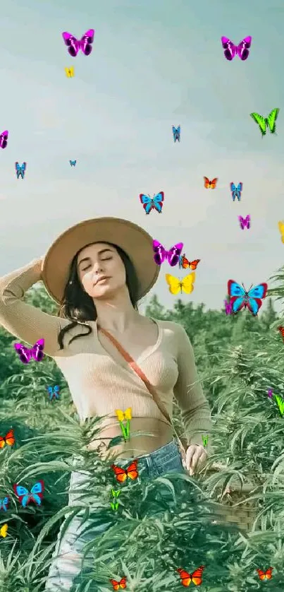 Woman standing in lush green field, enjoying nature.