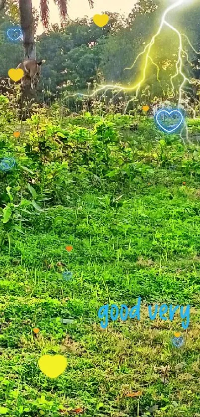 Vibrant green field with lightning bolt on mobile wallpaper.