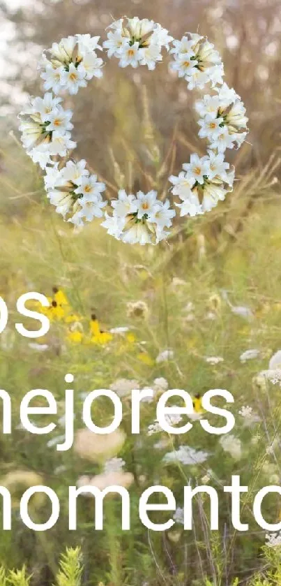 Nature wallpaper with flowers and text 'los mejores momentos' overlayed.