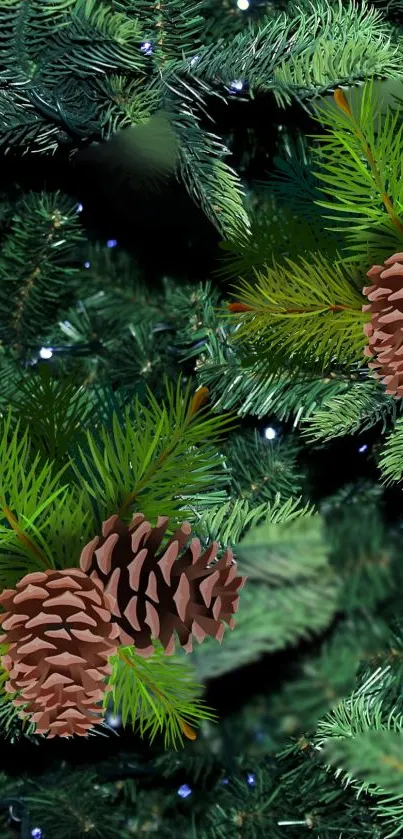 Pinecone and green pine needles wallpaper for mobile.