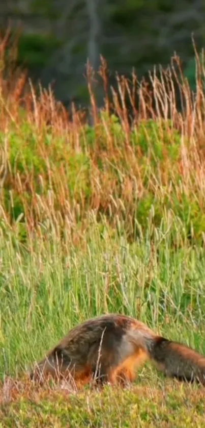 Nature scene with wildlife in grassland background.