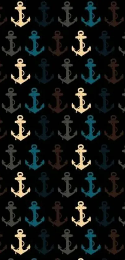 Dark wallpaper with blue and beige anchors on black background.