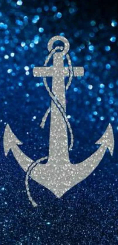 Silver anchor on blue glitter background phone wallpaper.