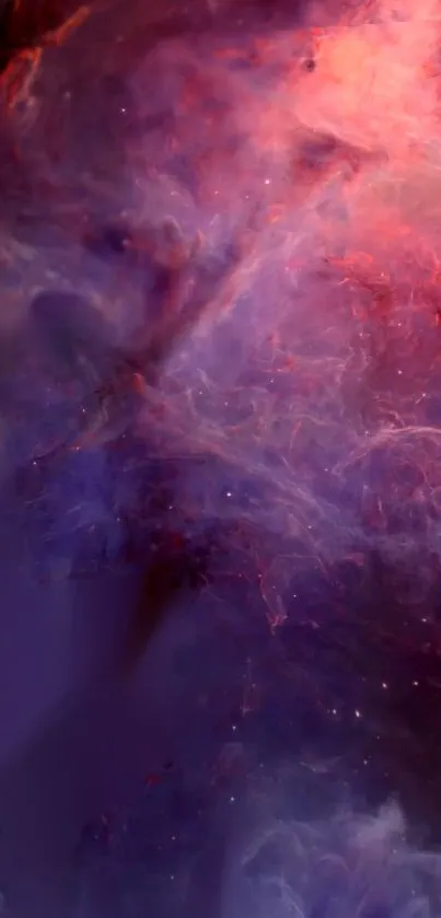 Mesmerizing phone wallpaper featuring a purple and red nebula in deep space.