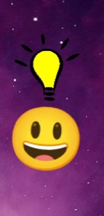 A whimsical smiley emoji on a nebula galaxy background for mobile.