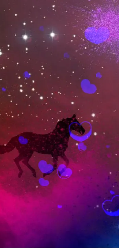 Vibrant nebula wallpaper with stars and horse silhouette.