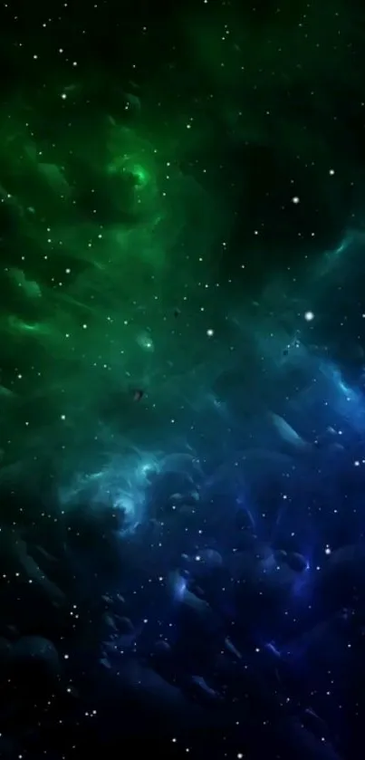 Blue and green nebula galaxy wallpaper with stars.