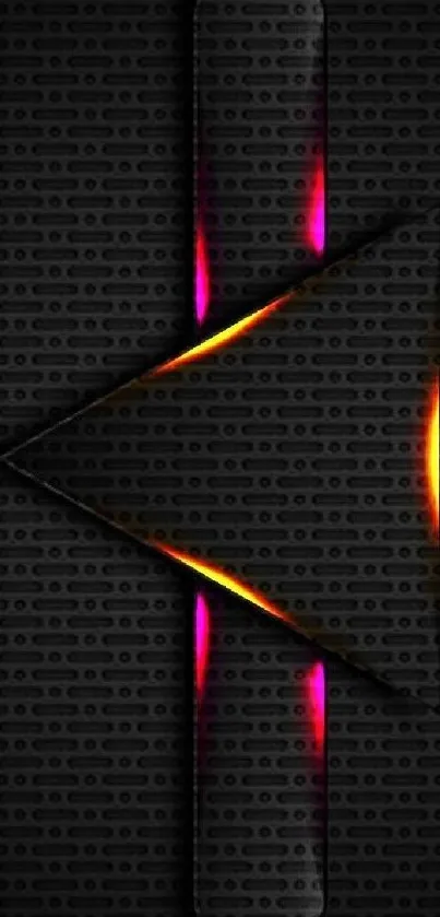 Neon abstract arrow wallpaper with a dark background and vibrant glowing accents.