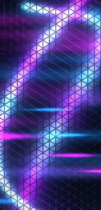 Abstract neon curve wallpaper with a purple and blue glow.