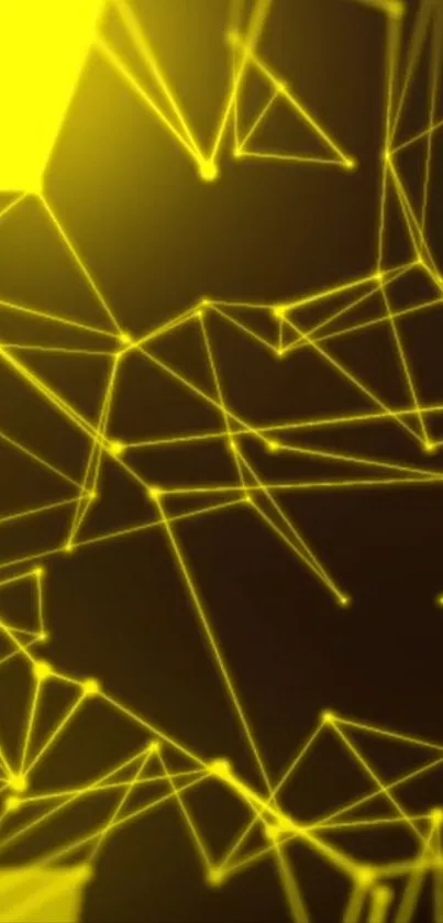 Neon abstract geometric wallpaper with yellow lines on dark background.