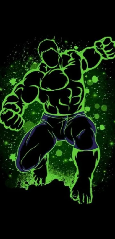 Neon green abstract hero on dark background wallpaper.