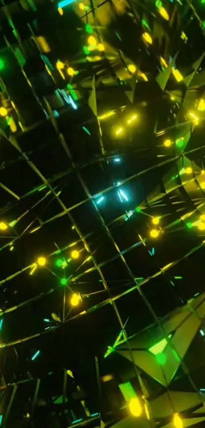 Neon abstract light pattern in vibrant colors on wallpaper.