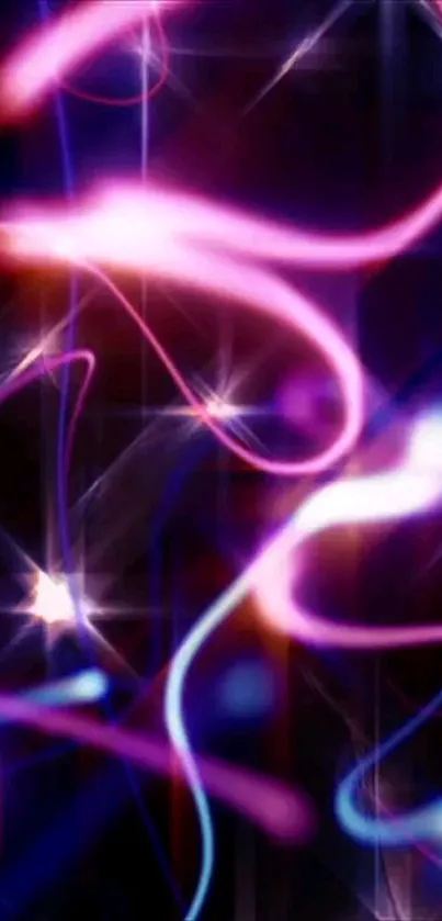 Vibrant neon abstraction with swirling pink and purple lights.