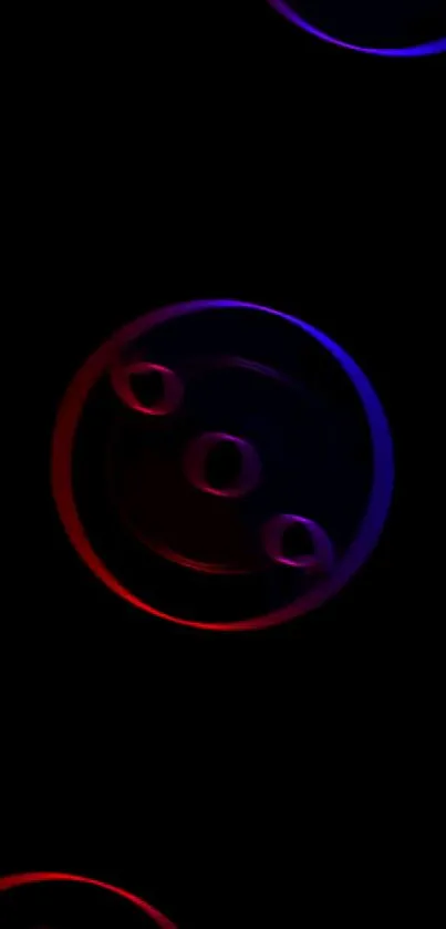 Neon abstract circles on black wallpaper with vibrant glow.