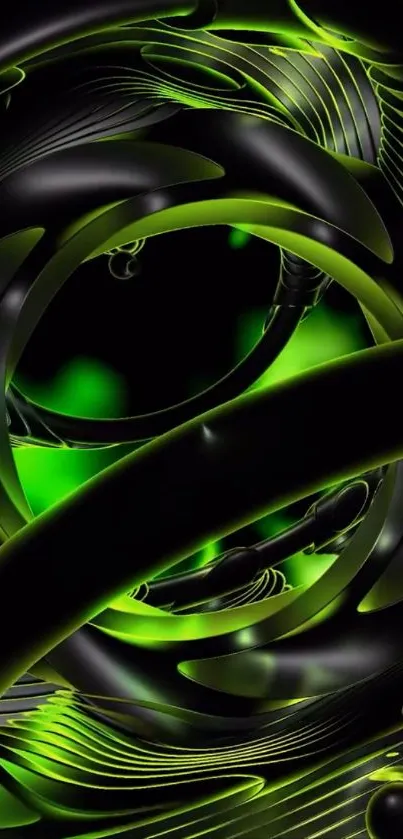 Neon green and black abstract swirl wallpaper.
