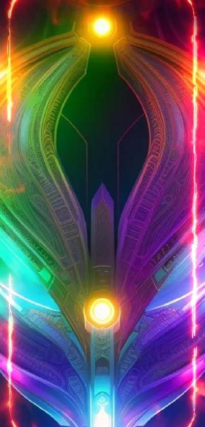 Vibrant neon abstract wallpaper with intricate design.