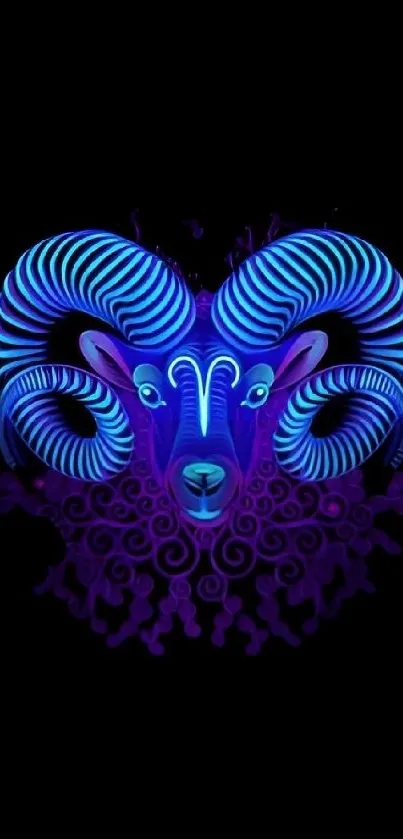 Neon abstract ram with vibrant colors on a black background.