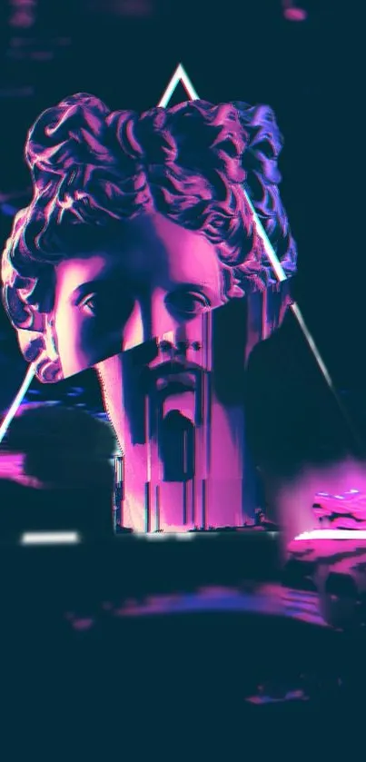 Futuristic neon wallpaper featuring a classical bust with vibrant colors.